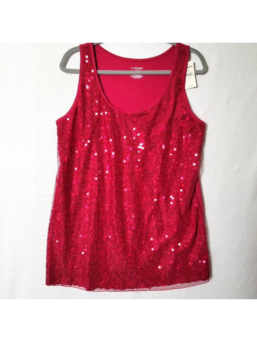 Lane Bryant Sleeveless Top Womens Sz 14/16 Sequined Mesh Overlay Rose Red NWT